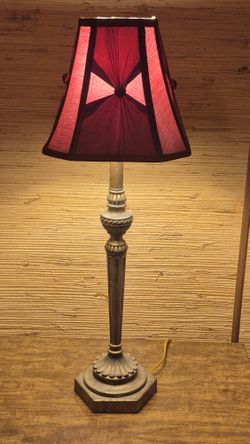 Vintage Night Stand Lamp With Red Lampshade 