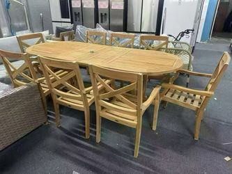 Teak Outdoor Dining Table and Chair Set,$1500
