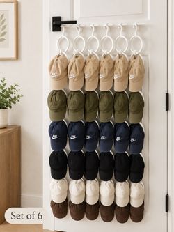 Set of 6 Hat & Cap Hangers Space-Saving Closet Organizer Black White