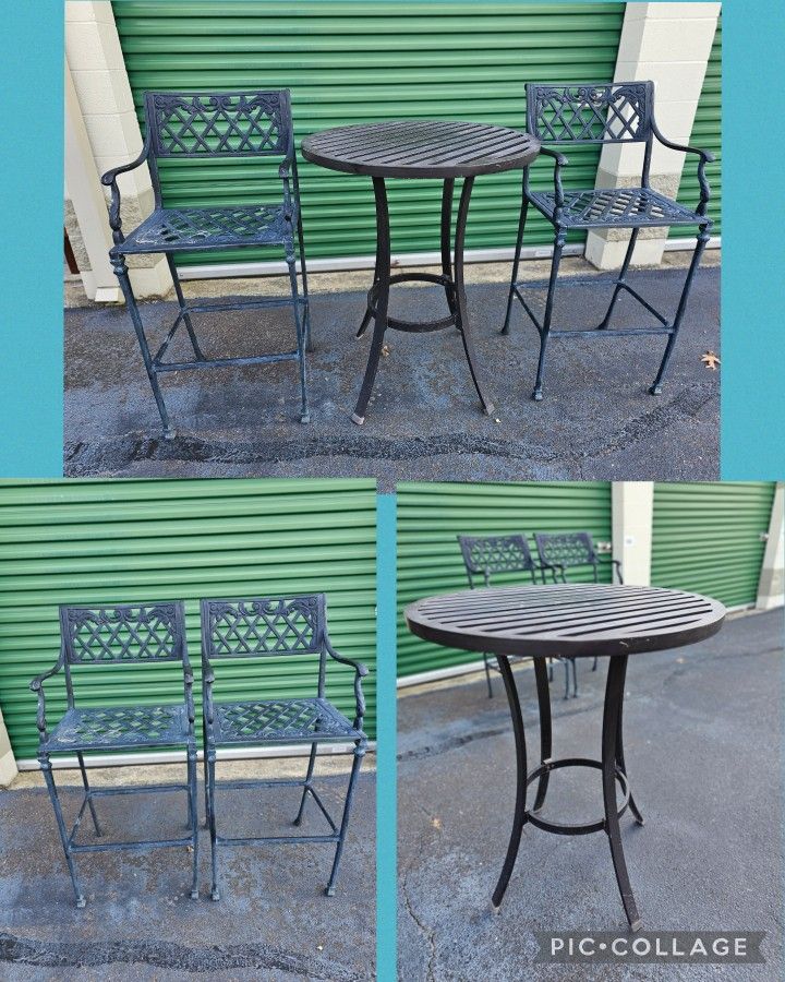 Wrought Iron Bar Height Chairs & Aluminum Table