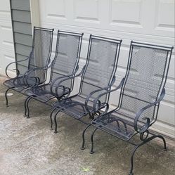4 Tall Back Wrought Iron Patio Furniture Chairs