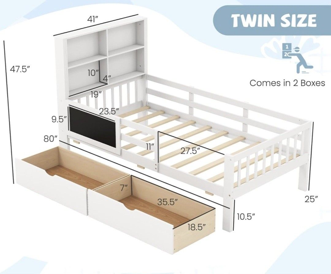 Twin Bed W 2 Storage Drawers