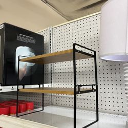 Cabinet Organizers Shelf Spice Rack Kitchen Counter Shelves Kitchen Storage Set of 2 - Beige/Black