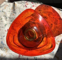 Mid Century Viking Glass Tundra Triangle Dish Fire Orange MCM Centerpiece 9-1/2”