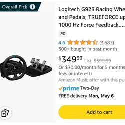 Logitech G923 Racing Wheel And Pedals (PC | Xbox) Version