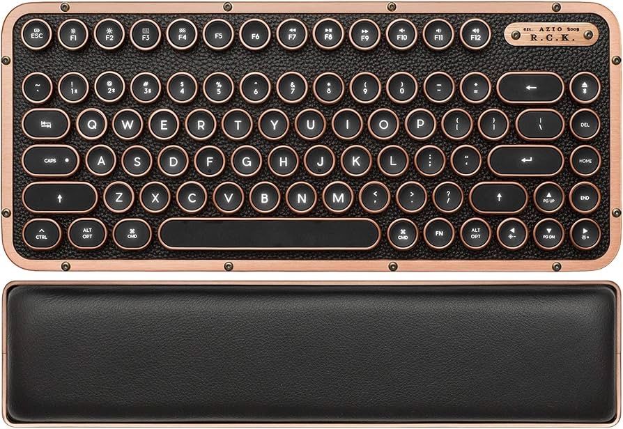 Compact Keyboard (Handcrafted) - Vintage Backlit Leather Mechanical Keyboard with Wired Bluetooth/Wireless/USB Connection and Armrest for Mac and PC