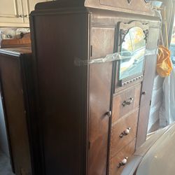 armoire with side to hang clothing also draws on the side, tables,