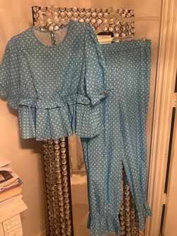 Blue Polka Dot Two-Piece Ruffle Set