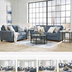 Cashton Blue Living Room Set ( sectional couch sofa loveseat recliner options