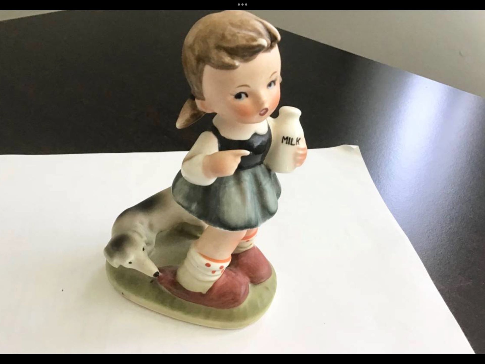 Vintage Erich Stauffer Figurine Girl, Dog + Milk Bottle Hummel Style
