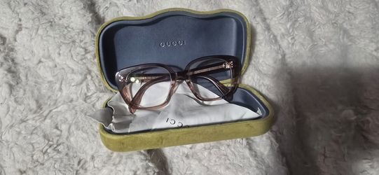 GUCCI GG0184O 013 Transparent Pink with Gold Stripe Square Unisex Eyeglasses With Original Case