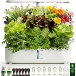 Hydroponics Growing System Kit, Soil-Free Indoor Herbs Garden, 12 Pods Plant Growth Equipment with 24W Full Spectrum LED Grow Light,