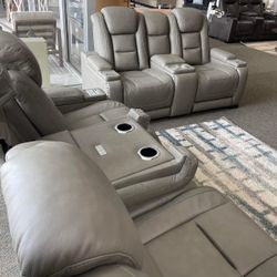 Real Leather Power Reclining Sofa and Loveseat 