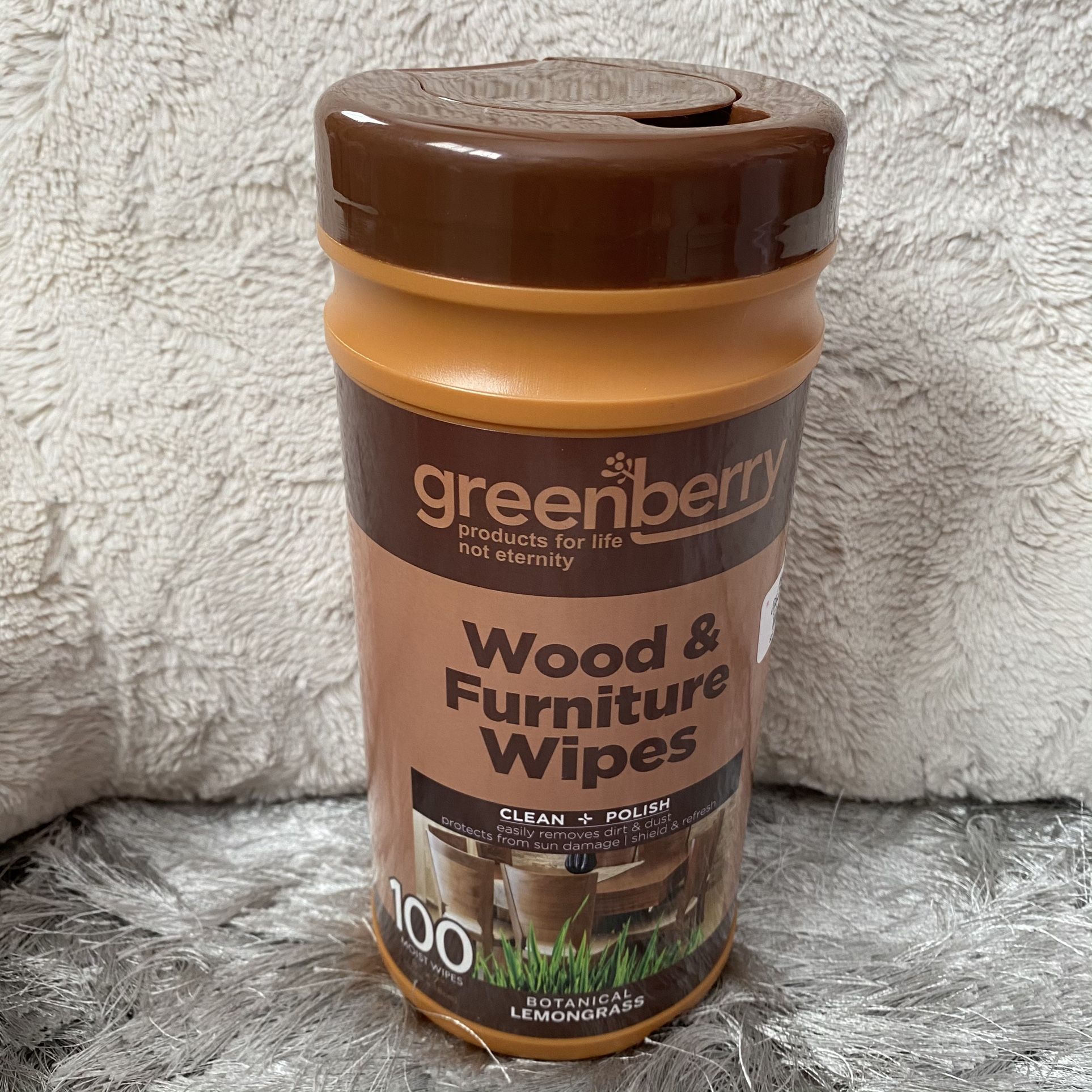 Greenberry 100 Wood & Furniture Wipes All Natural Botanical Lemongrass Cleaning