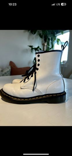 Dr Martens White Leather Boots Size 8