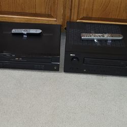 DENON RECEIVER AND SHERWOOD MULTI DISC COMPACT PLAYER WITH REMOTES