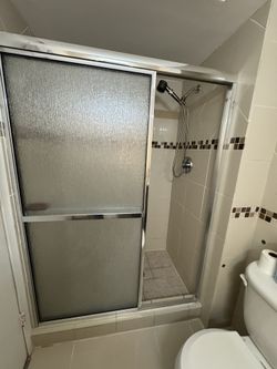 Frosted Glass Sliding Shower Doors – Doors Measure 60”x68” – Chrome Frame (Aventura, FL)