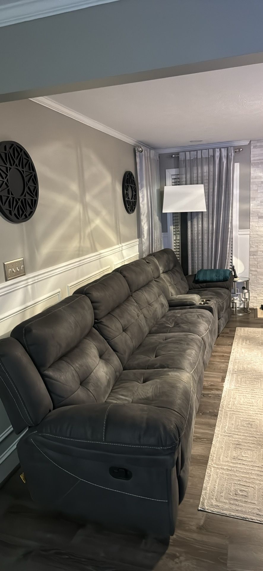 Large, Gray Suede, Oversized Recliner Sofa,