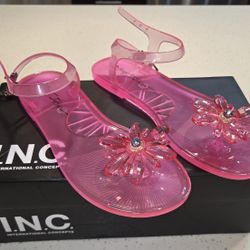 Betsey Johnson Women Pink Clear Jelly Flower Tabby Summer Flat Sandals Size US 7