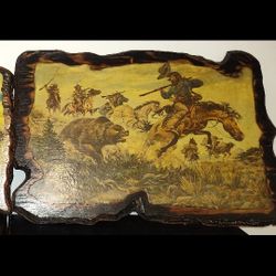 Wood Framed Western Art With Story's On The Back