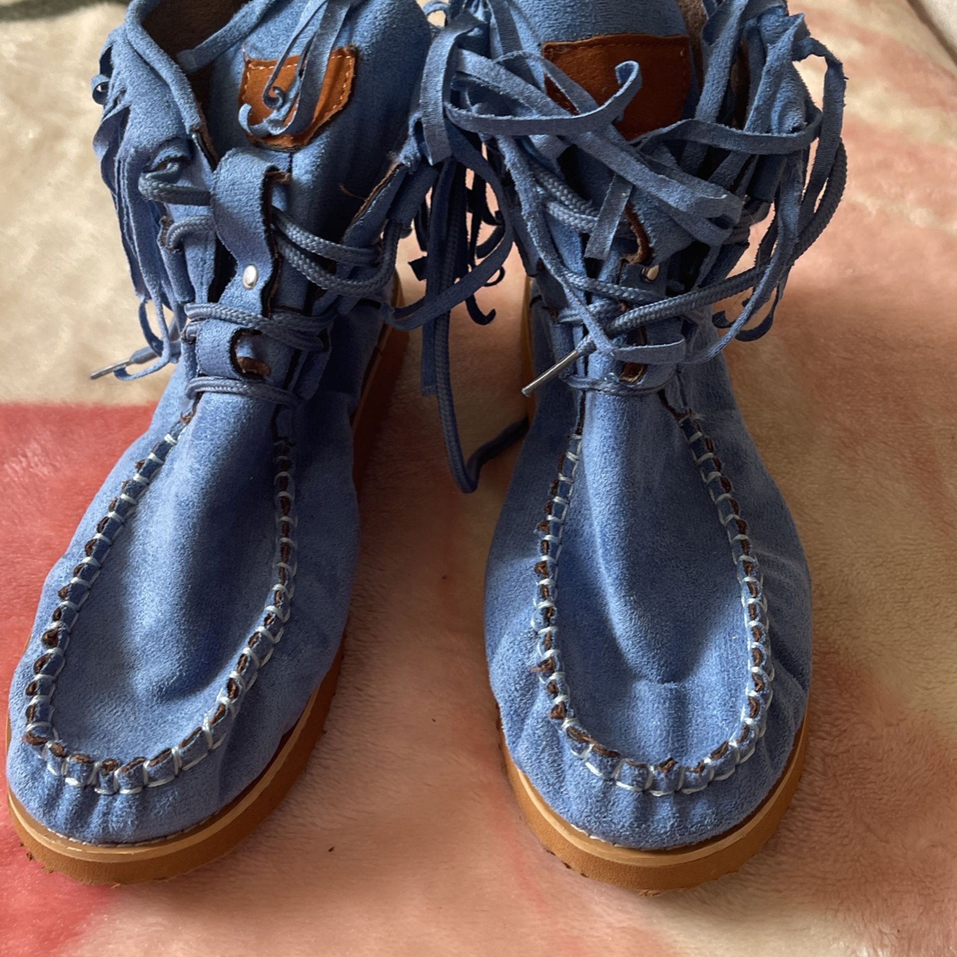 Zapatos Suade Con Fringe  Nuevos 