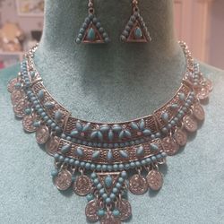 Turquoise Silver Necklace Set 