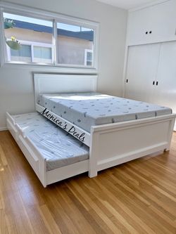 Full Solid Wood Bed With Twin Trundle And Both Mattresses $740