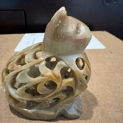 Carved Soapstone Cat with Kitten Inside