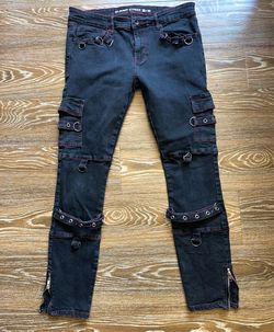 Y2K Denim Stinger Black Skinny Cargo Jeans Goth Alternative Style Mens 36x30
