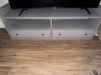 Gray TV Stand with Drawers and Shelves