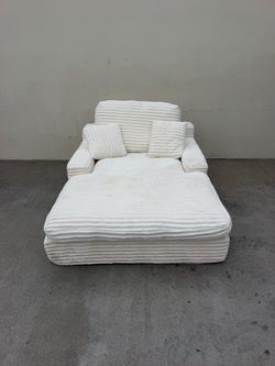 White Corduroy Oversized Chaise Lounge Chair