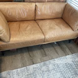 Crate And Barrel ‘Wells’  Brown Leather Sofa  + ‘Wells’ Leather Chair 