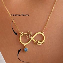 Customized Infinity Sign Name Necklace Exquisite Personalized Birthstone Flower Pendant Necklace Neck Chain Women's Jewelry Gifts Wedding Engagement