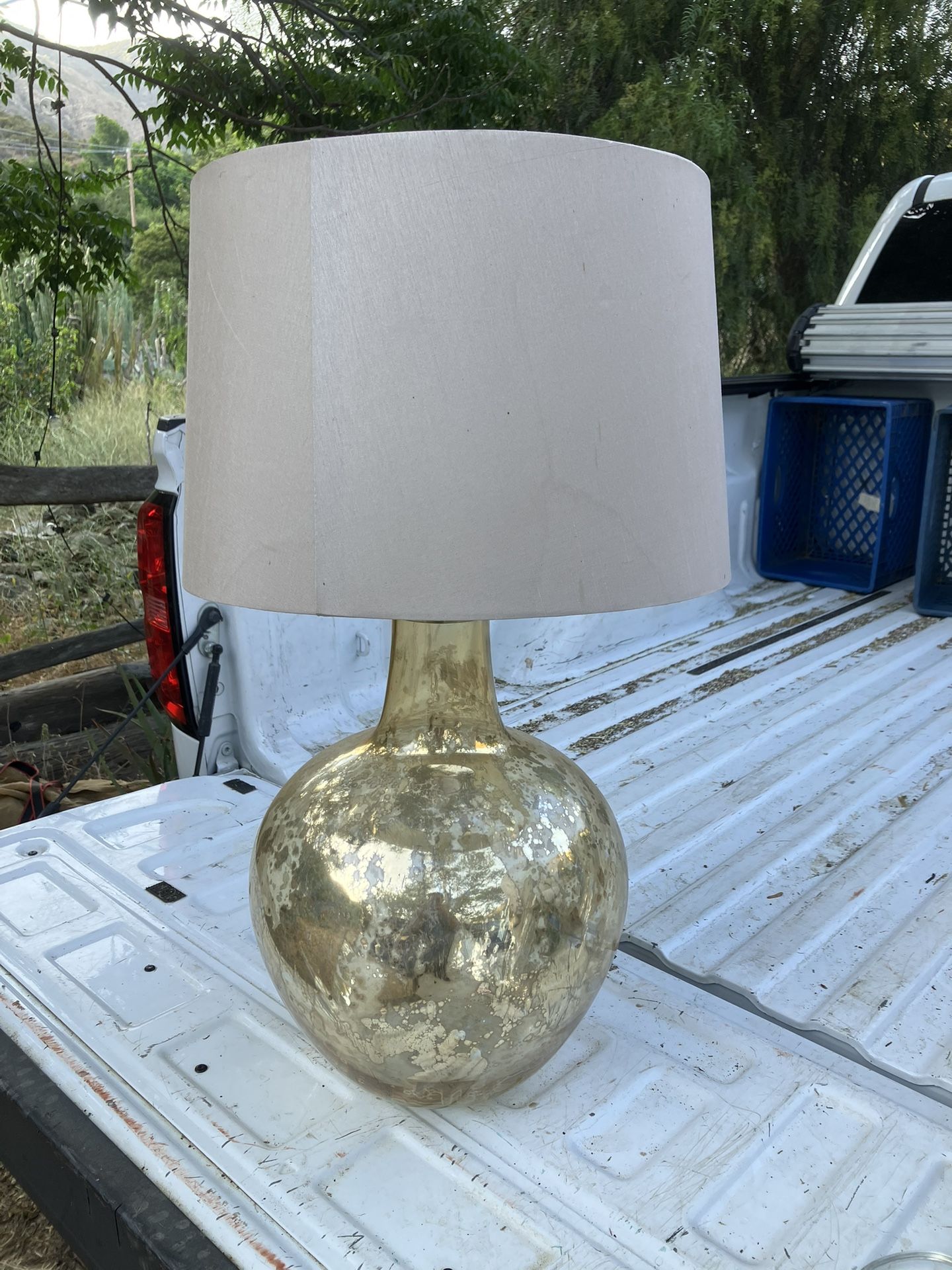 Elegant Mercury Glass Lamp W/Linen Shade