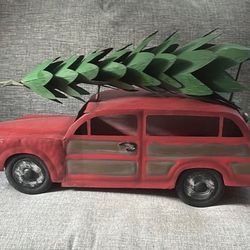 27” Large metal woody wagon with Christmas tree on top