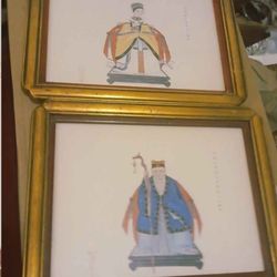 2 - Framed Chinese Folklore Gods Tu Di Gong Taoist God of the Land, Keihoku Goddess of Childbirth