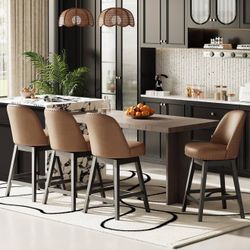 New Swivel PU Leather Bar Stools Set of 2 with Backs, 38.19 Counter Height Bar Chairs, Modern Bar Height Stools for Kitchen Island， Mid Century Barsto