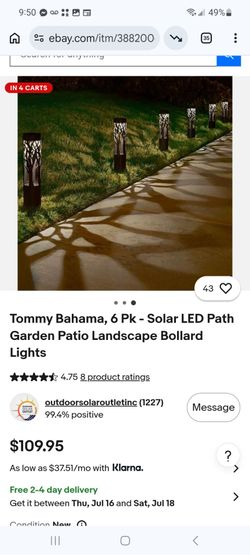 Tommy Bahama, 6 Pk - Solar LED Path Garden Patio Landscape Bollard Lights $75