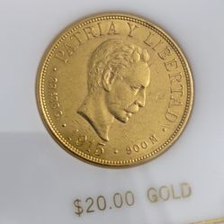 1915 Gold Cuban 20 PesoS