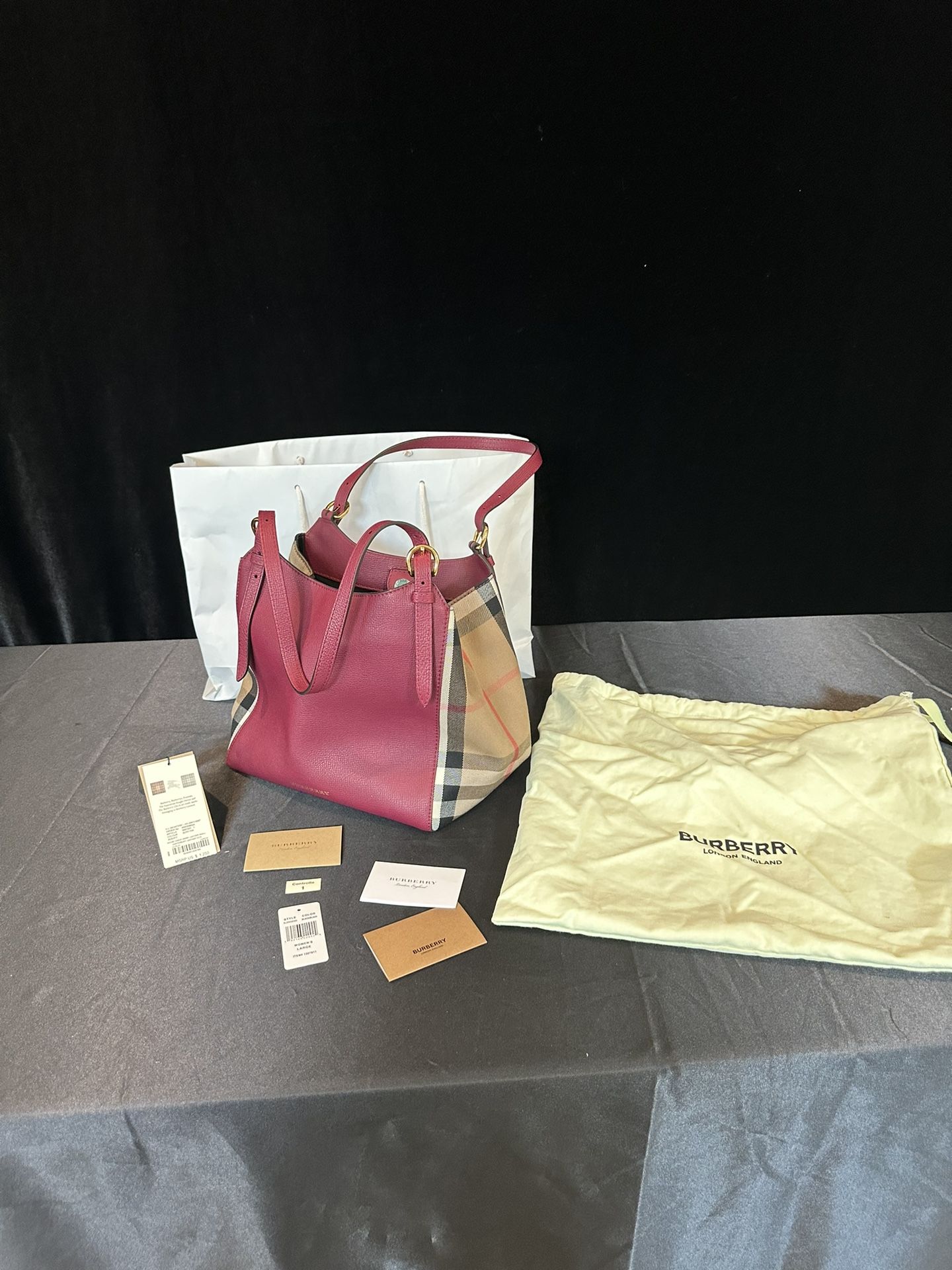 Burberry Derby Checker Leather Tote Bag Never Used.Pattern D $1,250+tax