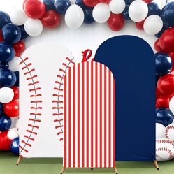 3 Set Baseball Theme Arch Backdrop Stand Covers Sport Background Arched Stretchy Fabric Backdrop Cover for Boys Birthday Baseball Party Decoration 
