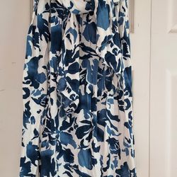 Juicy Couture Strapless Dress Petite Small Blue White Floral Beach Hawaii Tropic
