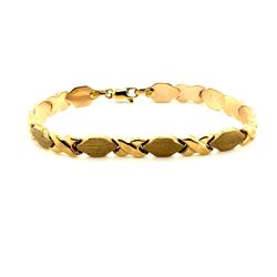 10K Yellow Gold X and O Hugs and Kisses Link Bracelet 7 Inch 5.1g