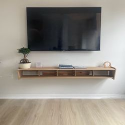 New Minimalist Large 70" Coastal Oak Floating TV Stand or Wall Display Shelf