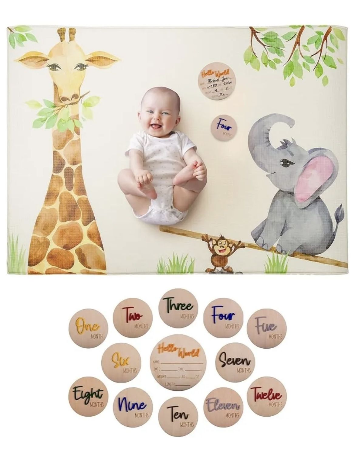 Lilli Lu Luxury Baby Milestone Playmat 13 Wooden Milestone Disk 55”x39” NEW in Box