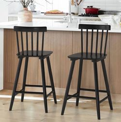Bar Stools Set of 2 for Kitchen Island, Height Stools Chairs with Spindle Back, Black