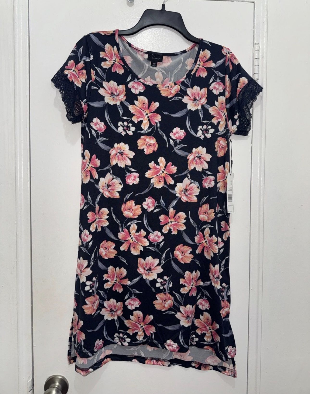 Tahari Lace trim sleepshirt blue nights vibrant blooms Available In Size S.M.XL