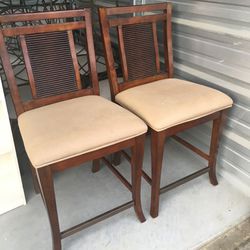 Solid Mahogany Wood Counter Height Bar chairs With Upholstered seats and Cane Back