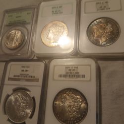  Morgan Silver Dollar.   Ms63 Pl Ms64 Nice Toning Color Ms64+ Ms65 And Ms65 Ms64 Liberty Quarter