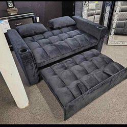 New Couch / Bed.  Black, White Or Grey Velvet.  64”x34.5”x31.5”H;64”x65D”x24”H
